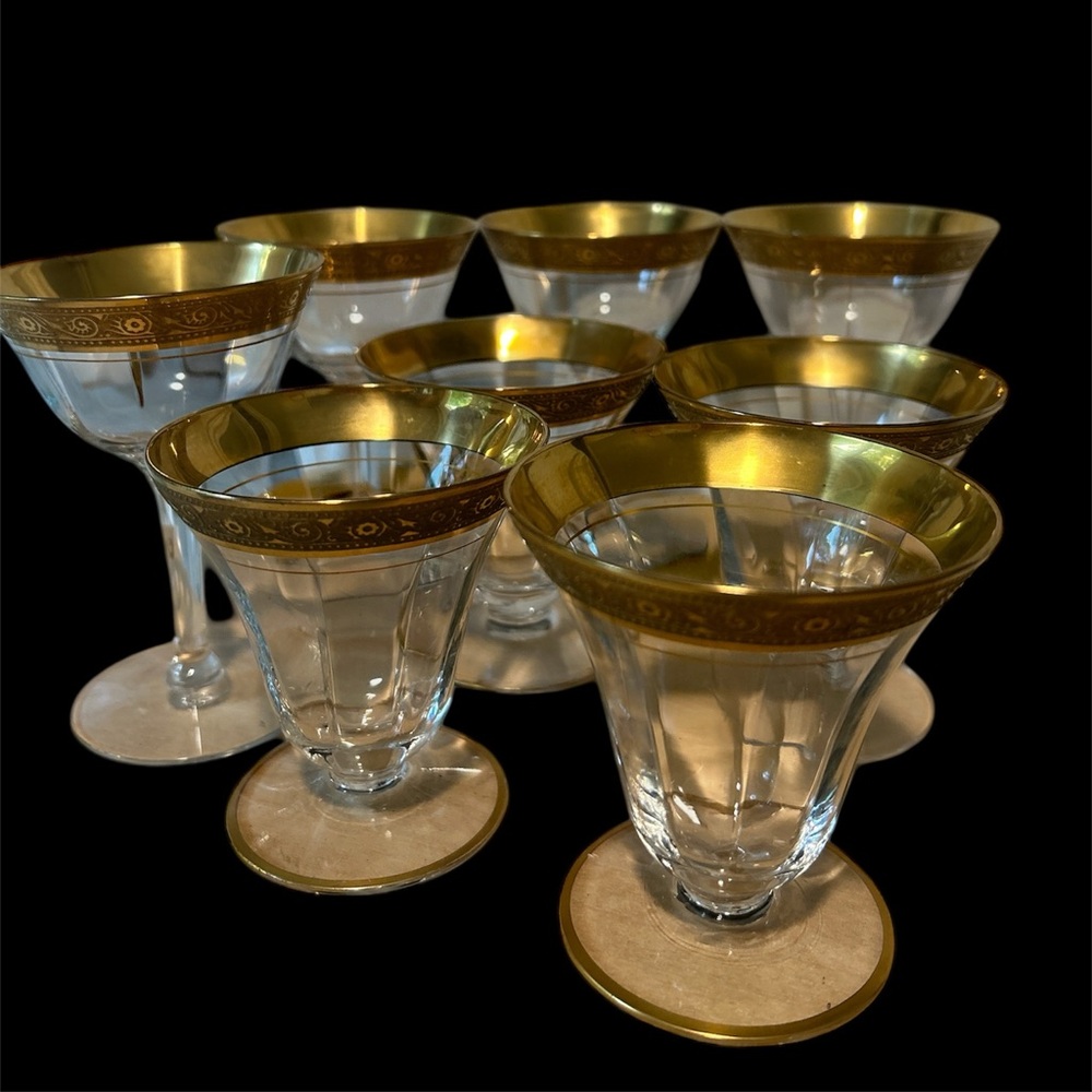 Tiffany & Co. Gold Rimmed Crystal Glasses Set
